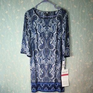 Madison Leigh Navy and White Paisley Dress NWT